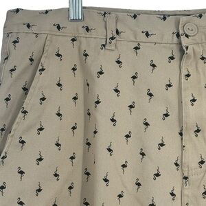 Twill Tan Men’s Shorts with Flamingos
